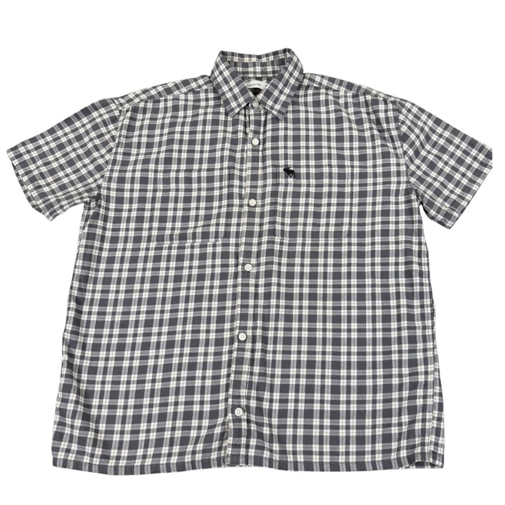 Abercrombie Kids Boys 17/18 Gray Plaid Short Sleeve Cotton Button Down Shirt
